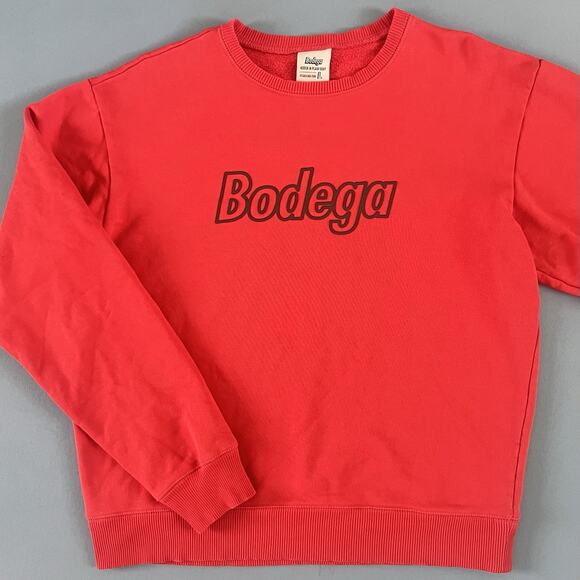 Bodega Hidden In Plain Sight Outline Logo Red Crewneck Sweatshirt - Picture 3 of 5
